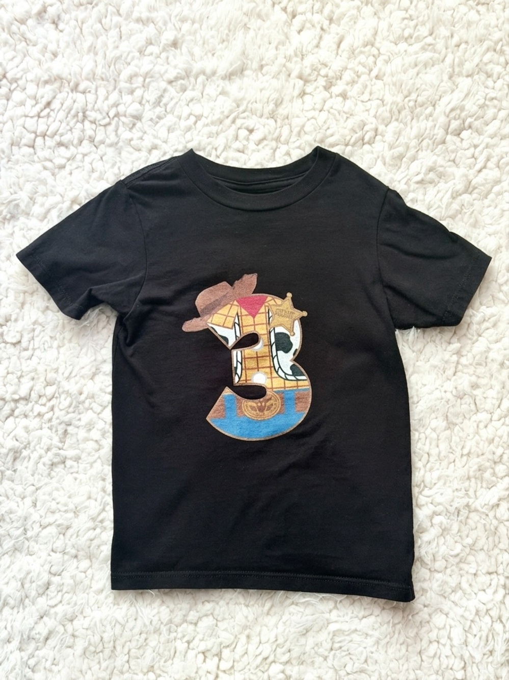 Disney Pixar Toy Story Woody 3rd Birthday Shirt Black Tee 4T Like New Party